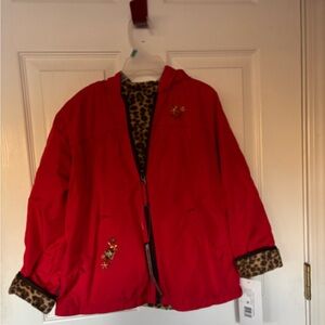 Rothschild Red Jacket with Leopard Print LiningSz med(5)reversible new with tags
